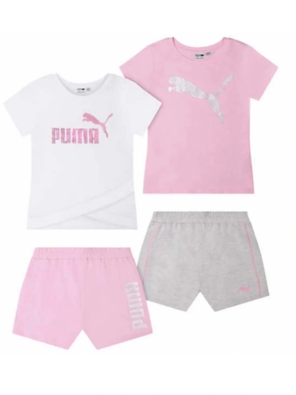 NWT PUMA Youth Girls 4-piece Set PINK WHITE GRAY - size M (10/12) casual active - Picture 1 of 10